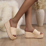 Amber Woven Raffia Platform Wedge Sandals