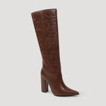 Antonella Western Knee-High Boots with Embroidered Stitching