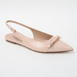 Chantal Metallic Buckle Pointed Toe Slingback Flats