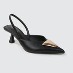 Cielo Faux Leather Slingback Heels with Gold Trapezoid Accent