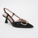 Clementine Pointed Slingback Heels with Gold Sculptural Ornament