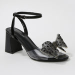 Fiora Rhinestone Embellished Butterfly Bow Block Heel Sandals