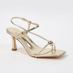 Hisako Metallic Ball Detail Square Toe Stiletto Sandals