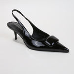 Jennifer Patent Slingback Kitten Heels with Geometric Embellishment