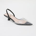 Mabel Clear Rhinestone Slingback Kitten Heels