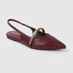 Reina Faux Leather Slingback Flats with Gold Bar Detail