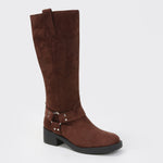 Spencer Suede Harness Knee High Boots with Ring Detail