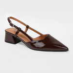 Vieda Patent Pointed Toe Slingback Block Heel Pumps
