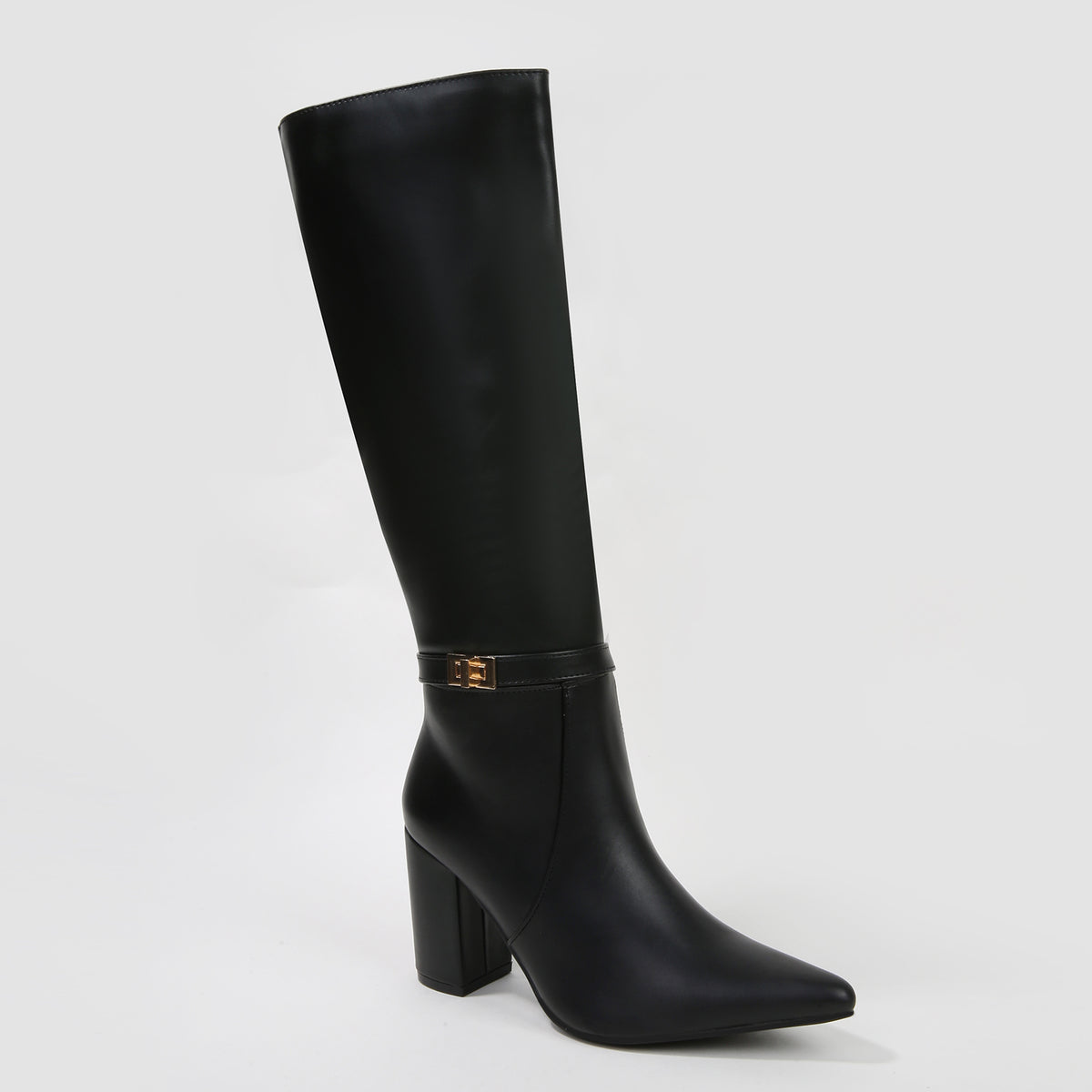 Arkady Knee High Dress Boots with Gold Buckle Accent
