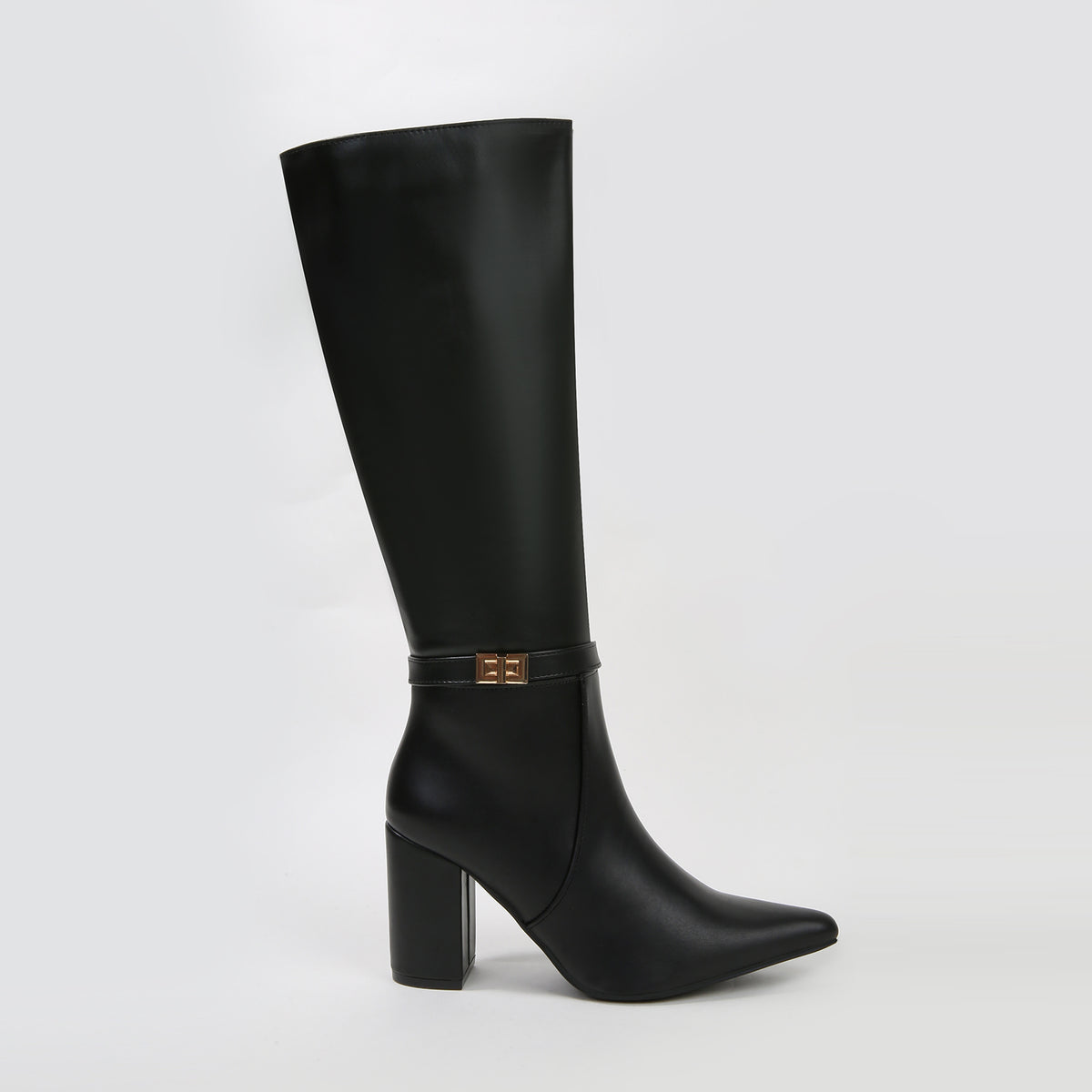 Arkady Knee High Dress Boots with Gold Buckle Accent