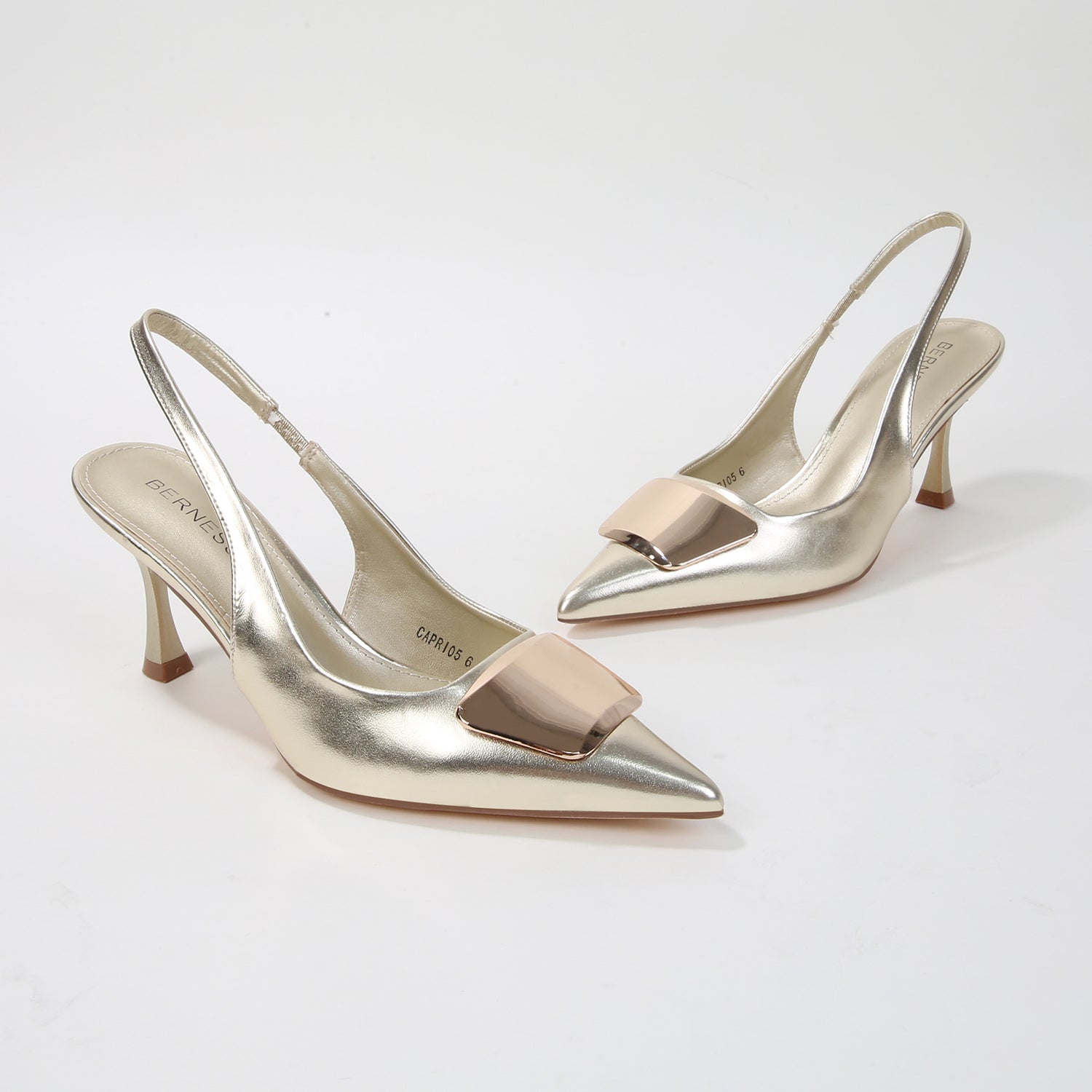 Capri Glossy Slingback Heels with Metal Accent