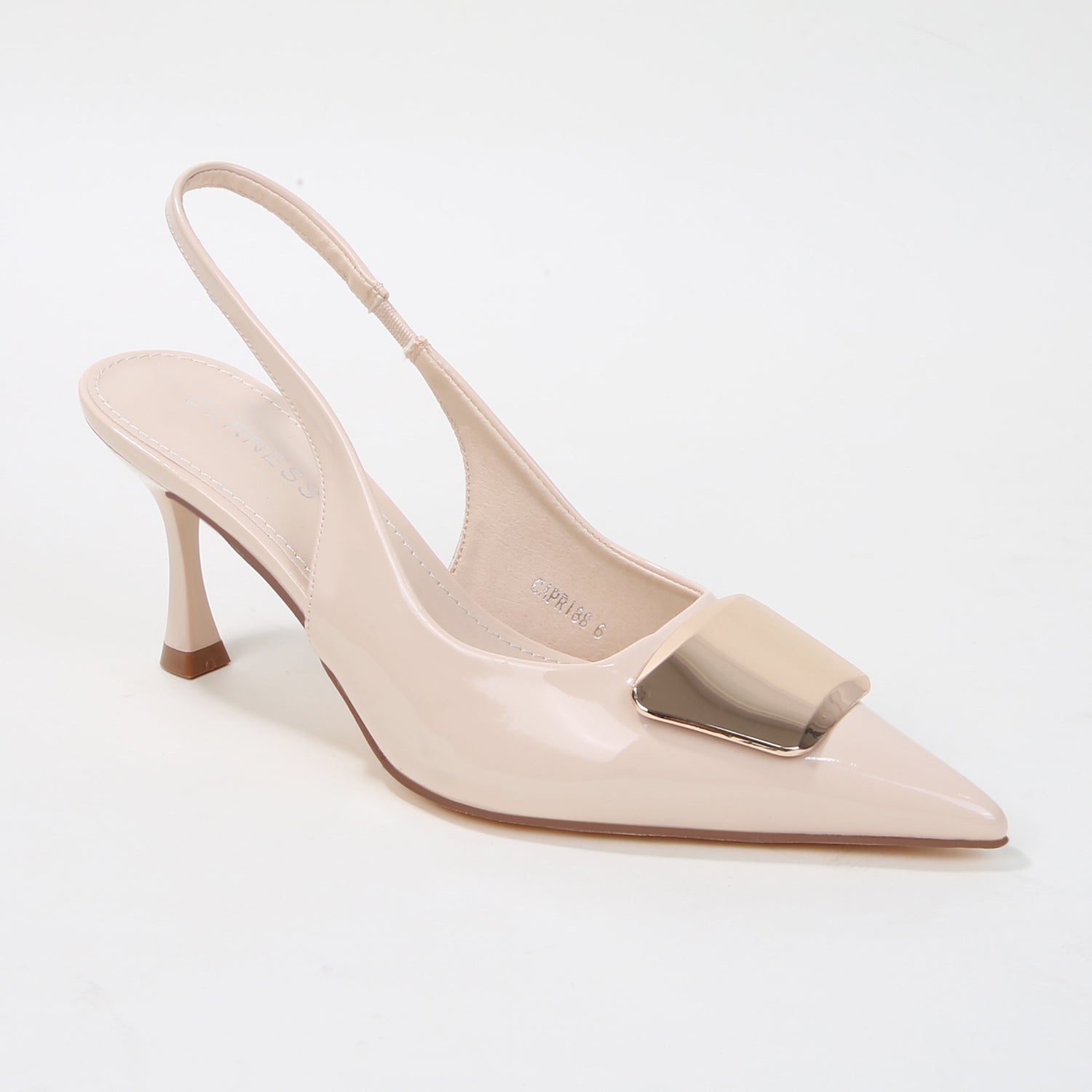 Capri Glossy Slingback Heels with Metal Accent