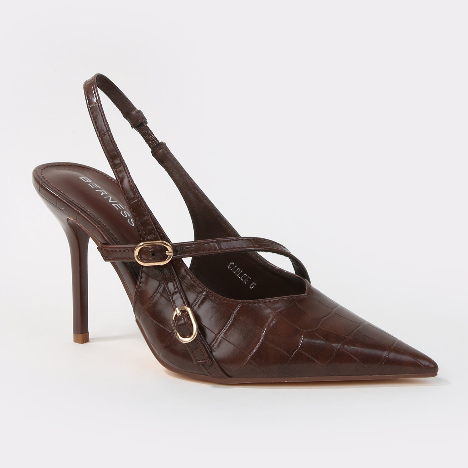 Carlee Croc Embossed Pointed Toe Slingback Stiletto Pumps
