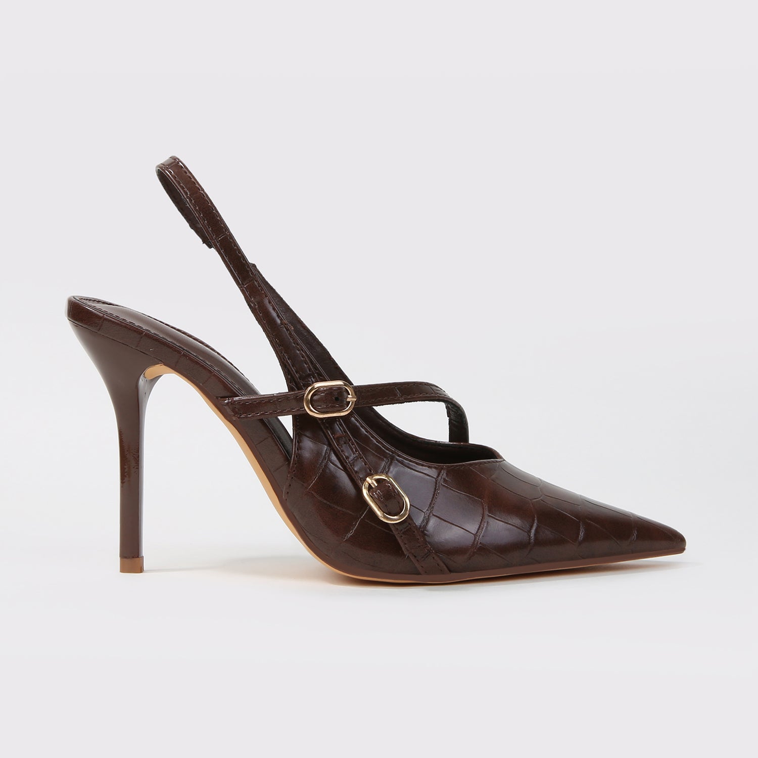Carlee Croc Embossed Pointed Toe Slingback Stiletto Pumps