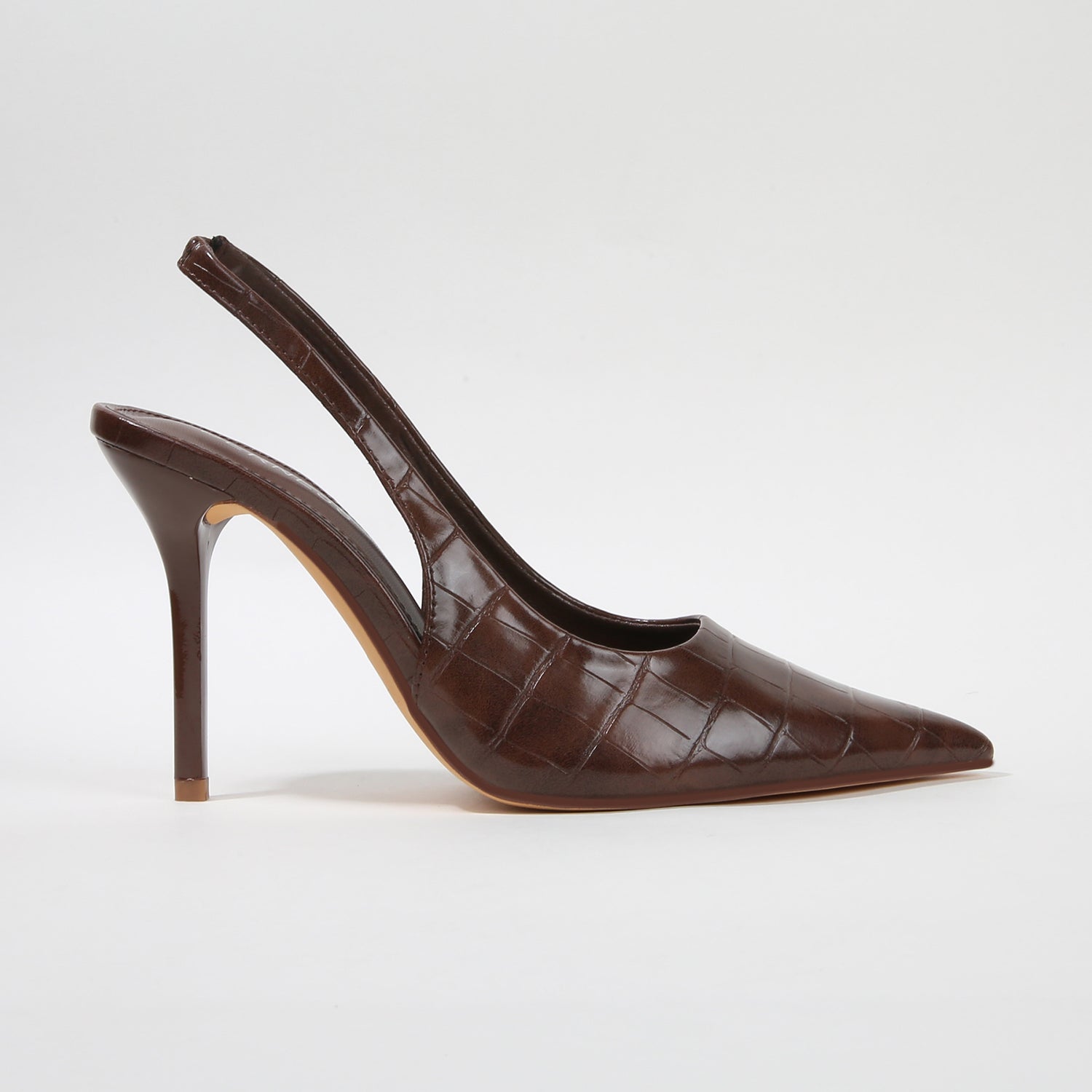 Carmine Croc-Embossed Slingback Stiletto Pumps