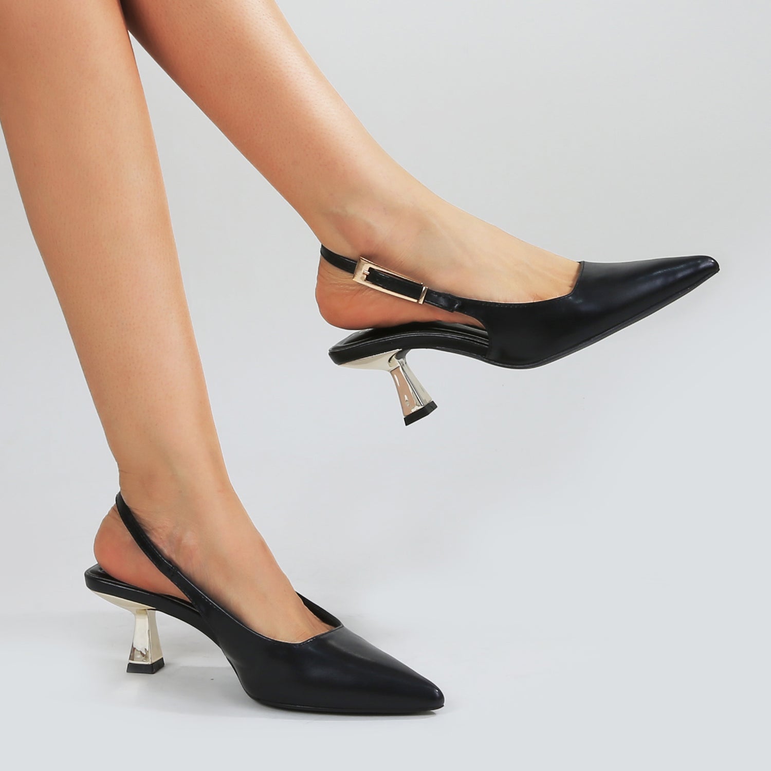 Cassandra 2 Polished Buckle Slingback Kitten Heels