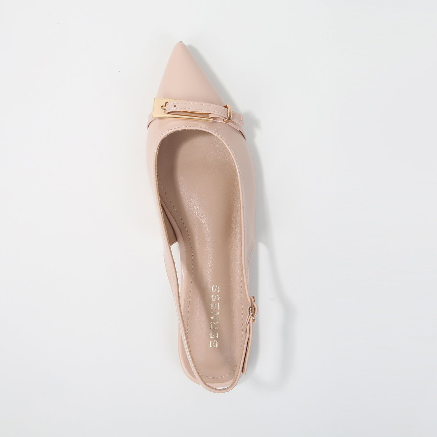 Chantal Metallic Buckle Pointed Toe Slingback Flats