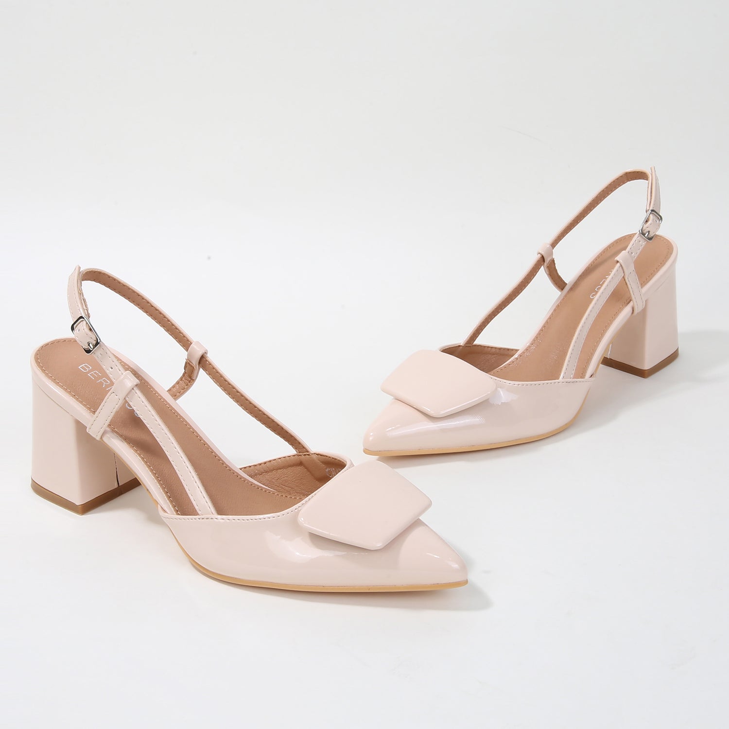 Charlize T-Strap Trapezoid Accent Slingback Heels