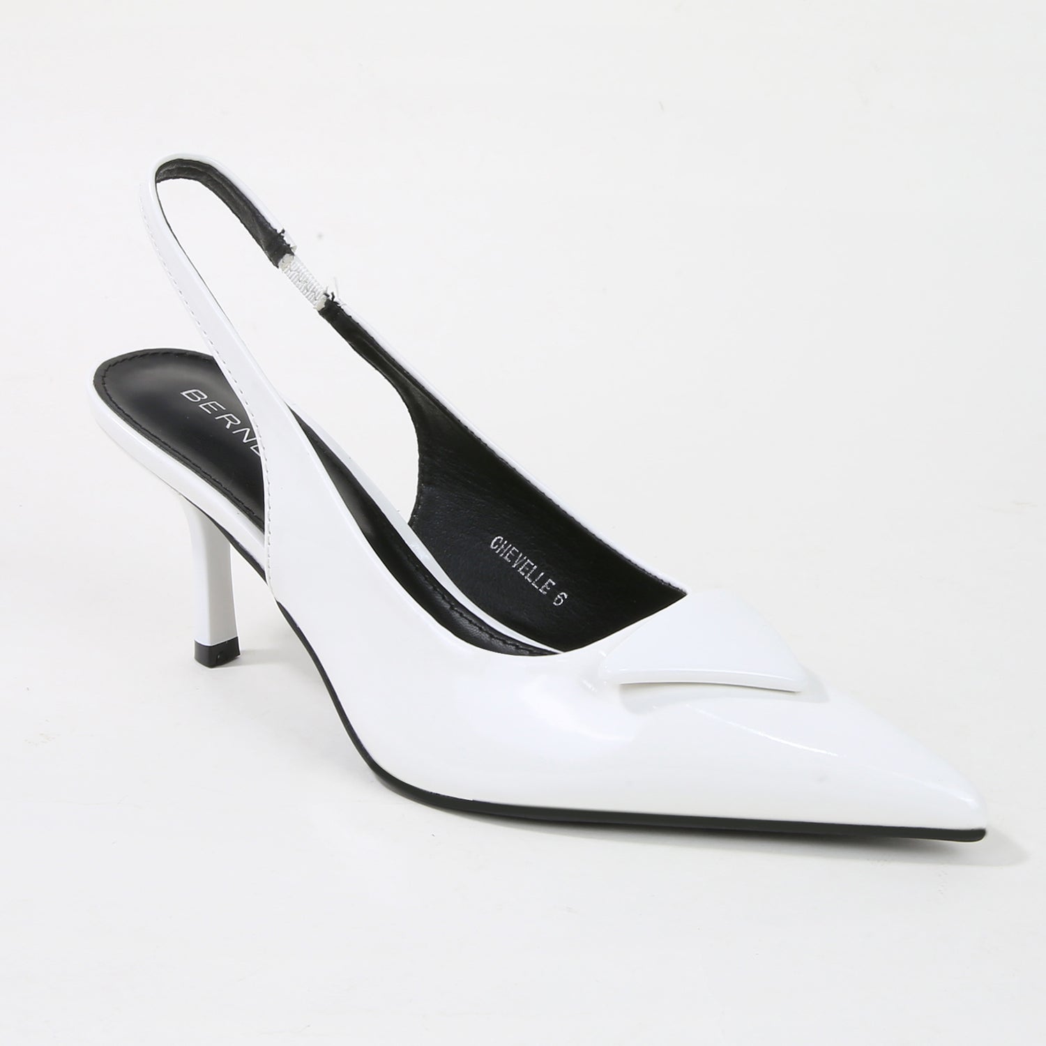 Chevelle Pointed-Toe Slingback Heels with Triangle Embellishment