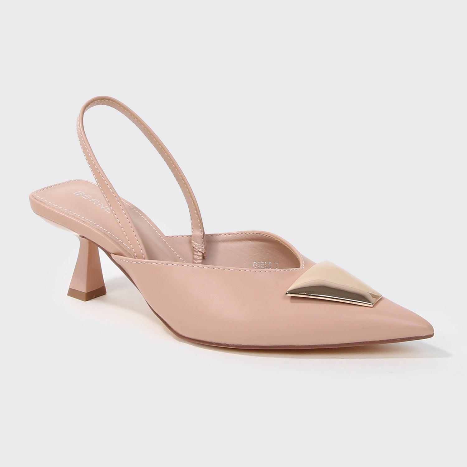 Cielo Faux Leather Slingback Heels with Gold Trapezoid Accent