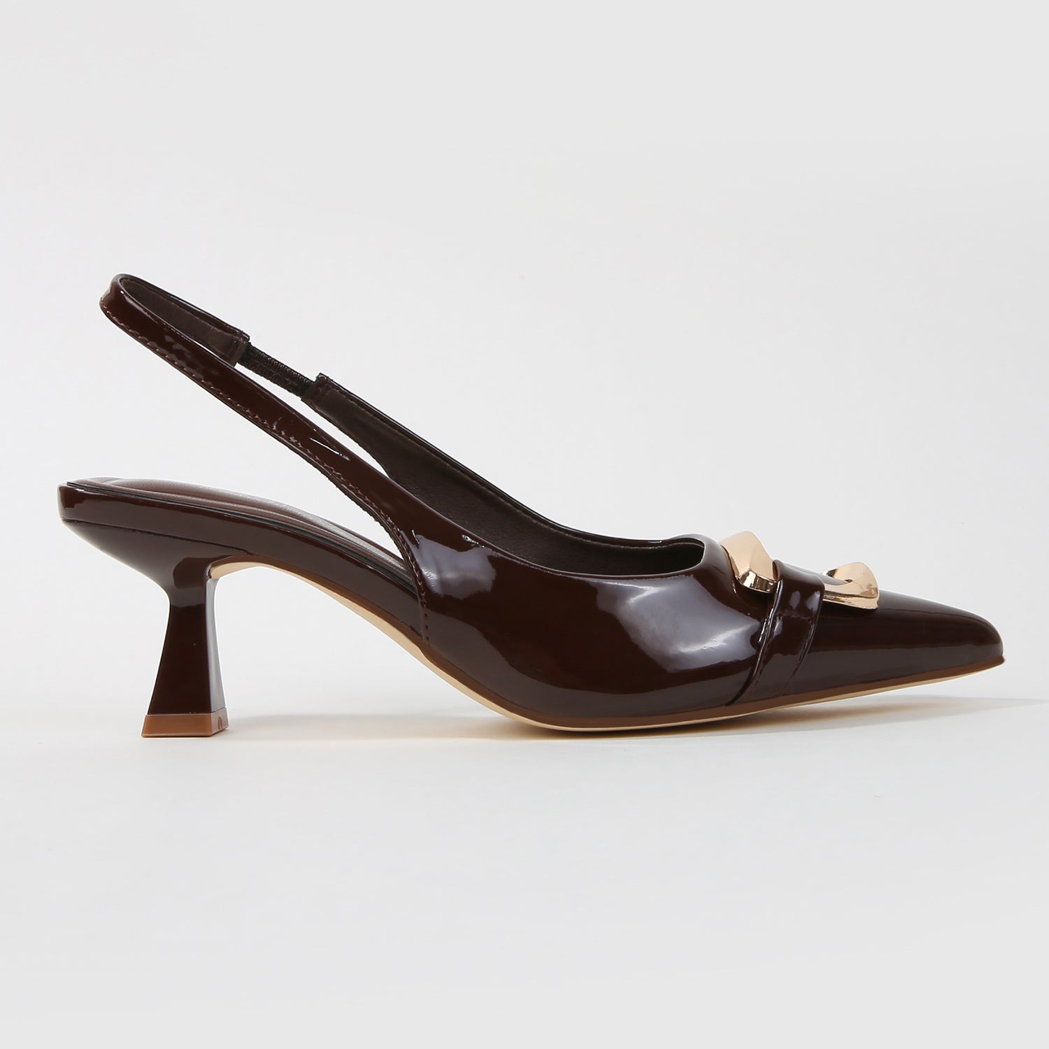 Cindy Patent Buckle Accent Slingback Pumps