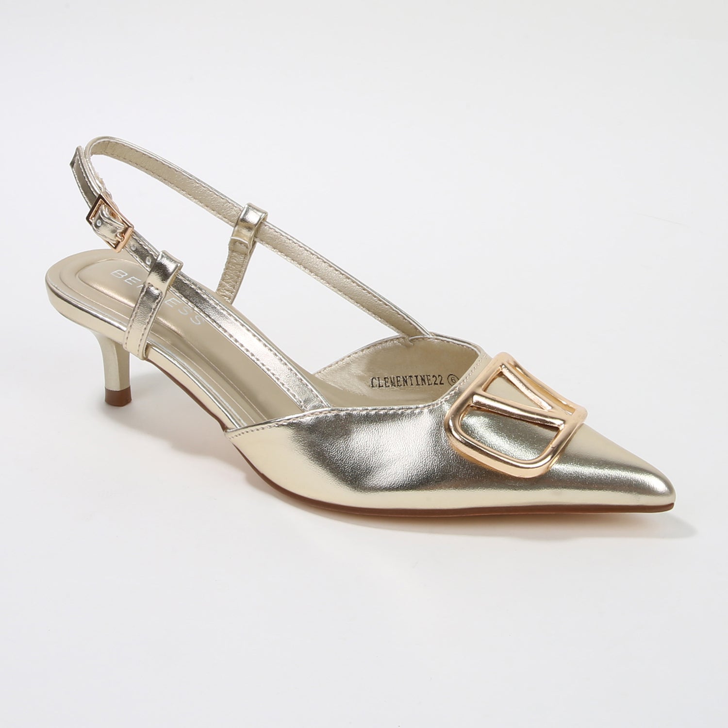 Clementine Glossy Slingback Kitten Heels with Sculped Buckle