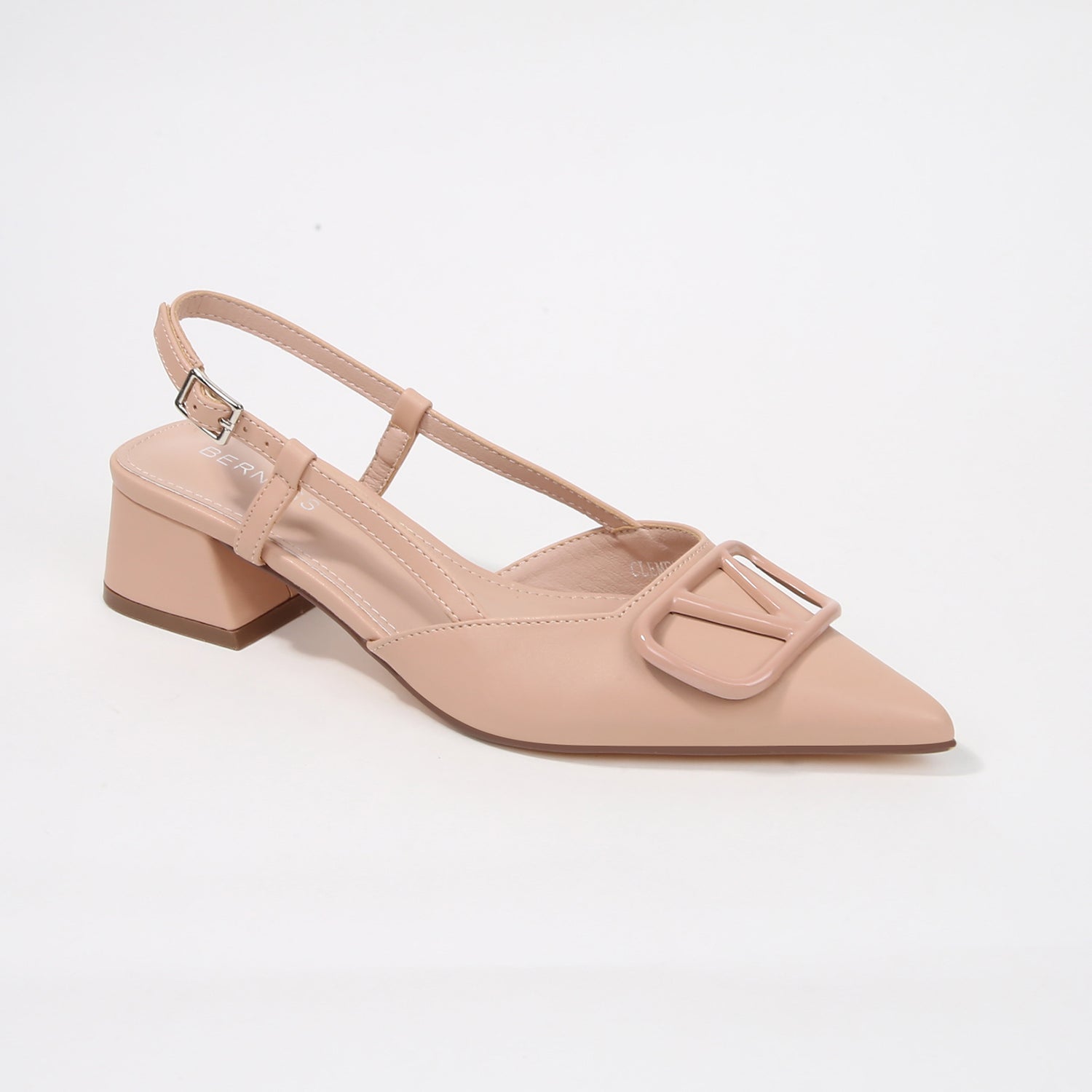 Clementine Pointed Slingback Block Heels with Statement Buckle