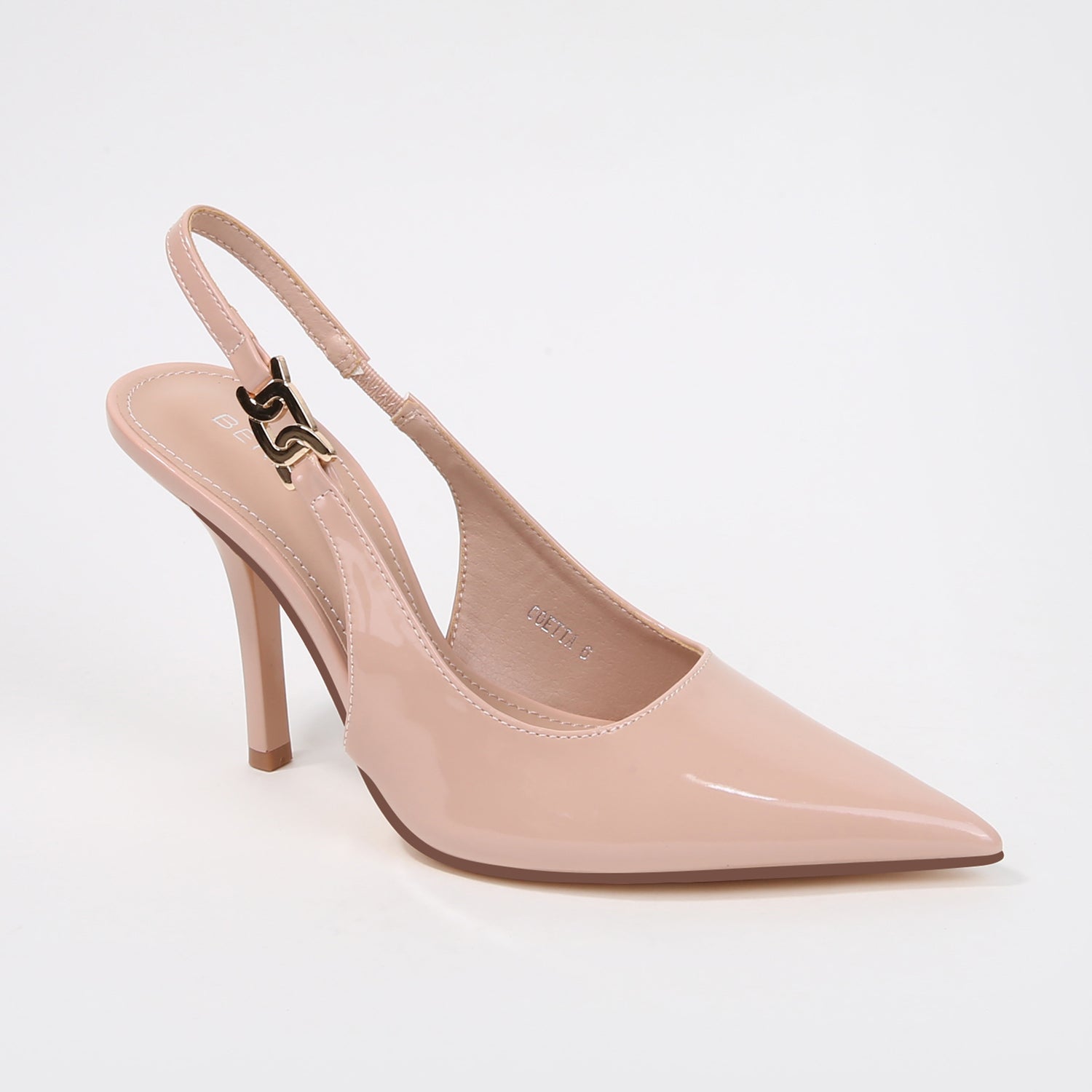 Coetta Patent Chain Accent Slingback Heels