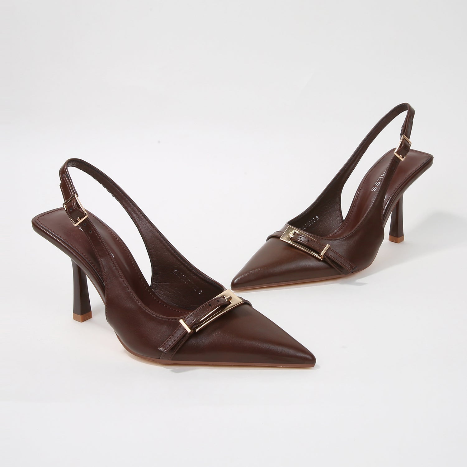 Coraline Vegan Leather Slingback Heels with Gold Buckle