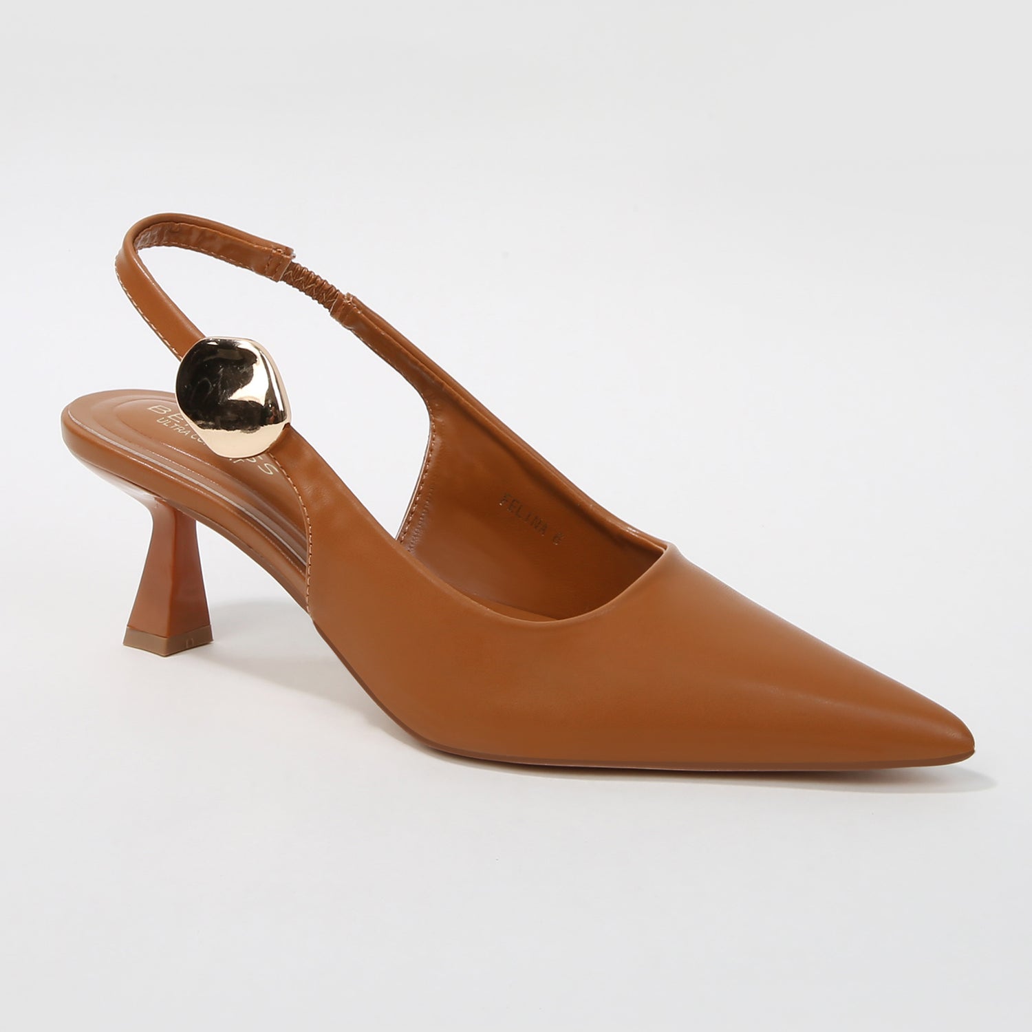 Felina Pointed Toe Slingback Pumps with Gold Ornament