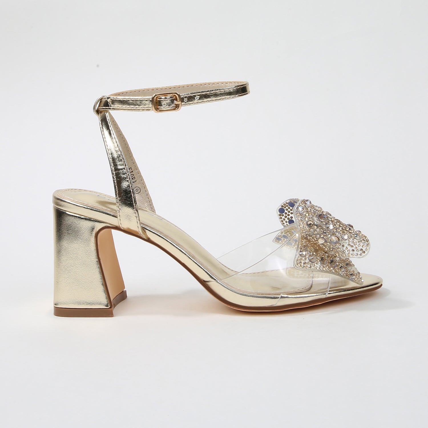 Fiora Rhinestone Embellished Butterfly Bow Block Heel Sandals