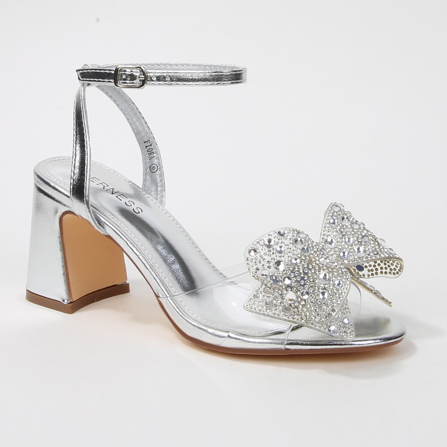 Fiora Rhinestone Embellished Butterfly Bow Block Heel Sandals