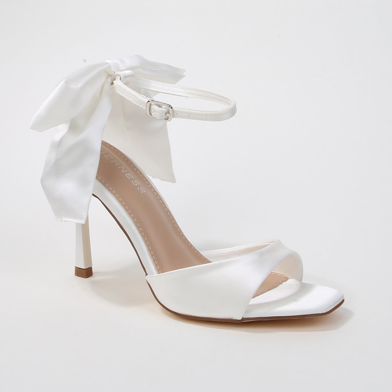 Fiorella Satin Bow Accent Square Toe Heel Sandals