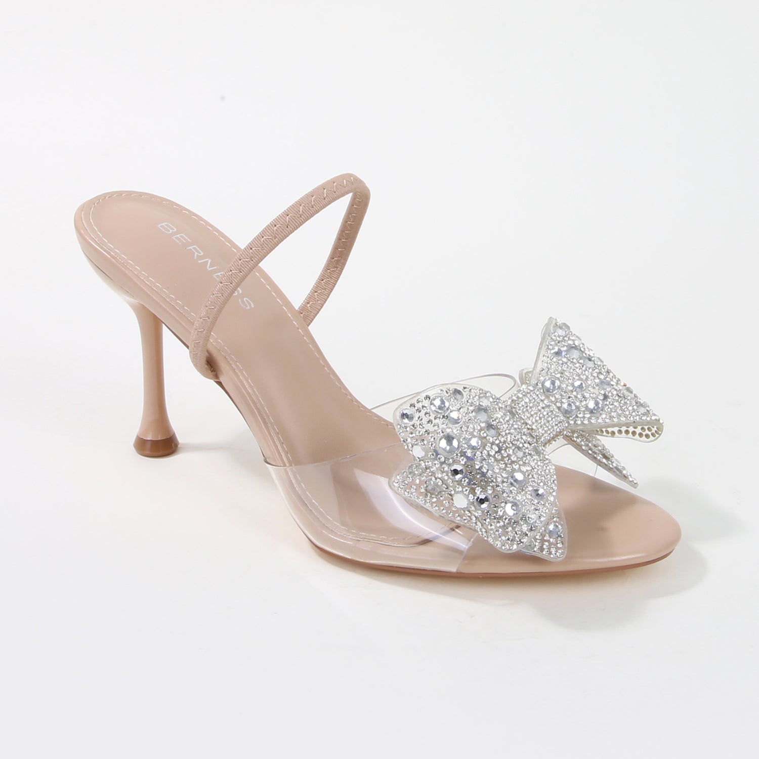Fonda Clear Heeled Sandals with Rhinestone Bow