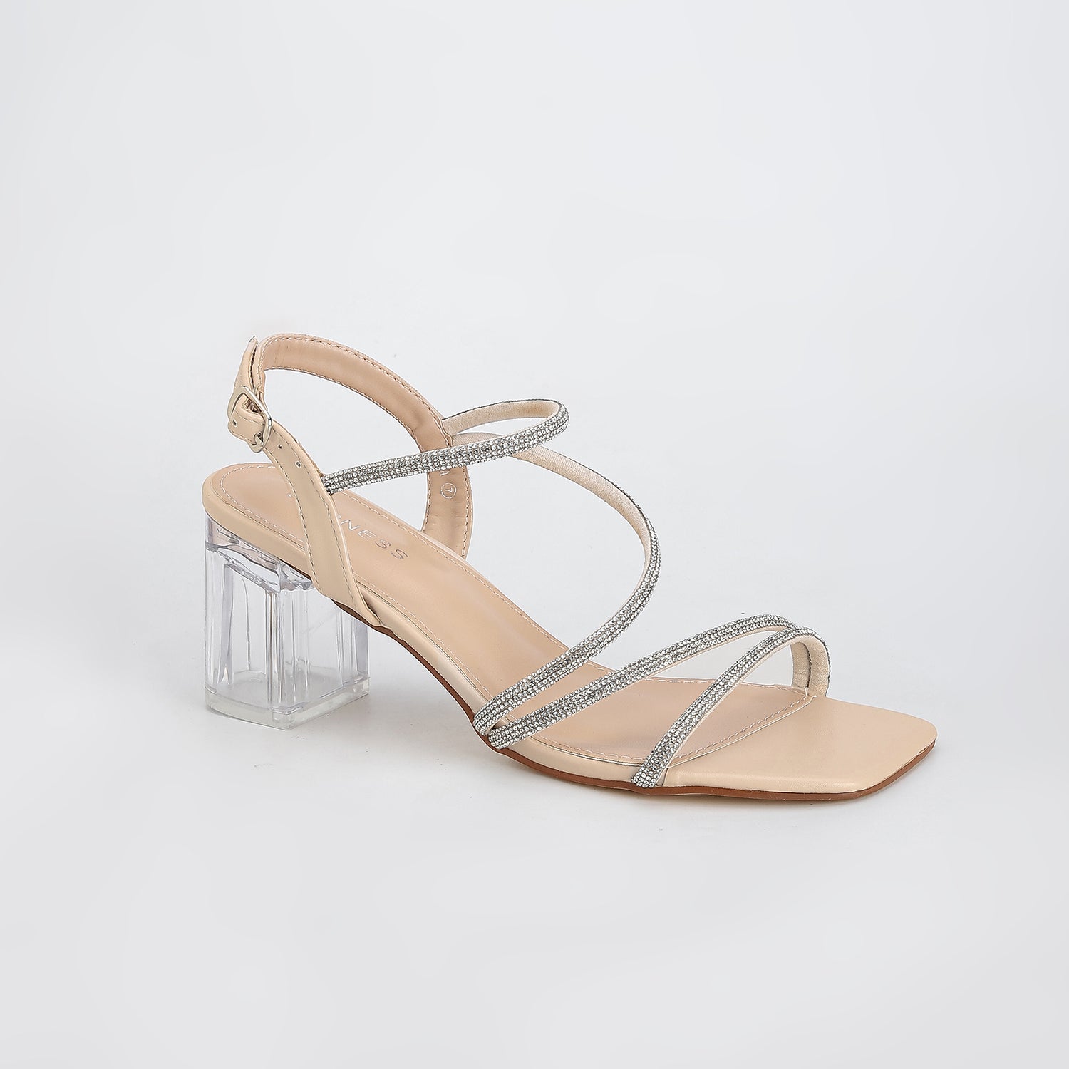 Hera Rhinestone Strappy Clear Block Heel Sandals