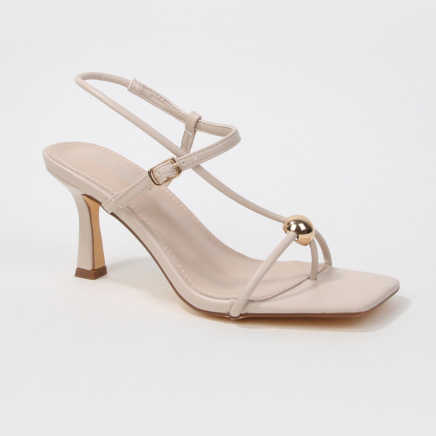 Hisako Metallic Ball Detail Square Toe Stiletto Sandals