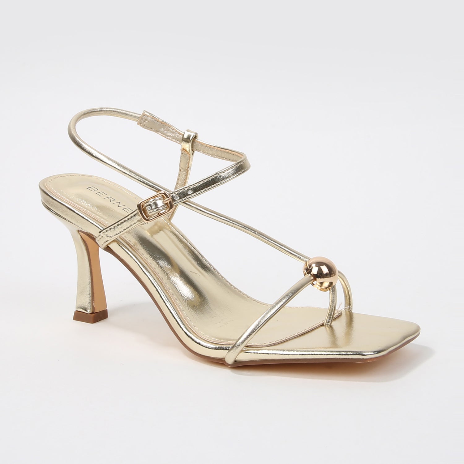 Hisako Metallic Ball Detail Square Toe Stiletto Sandals