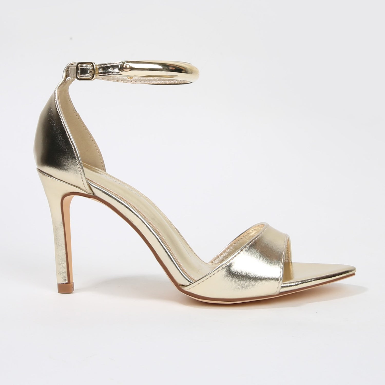 Hunter Stiletto Heels with Gold Metal Bar Ankle Strap