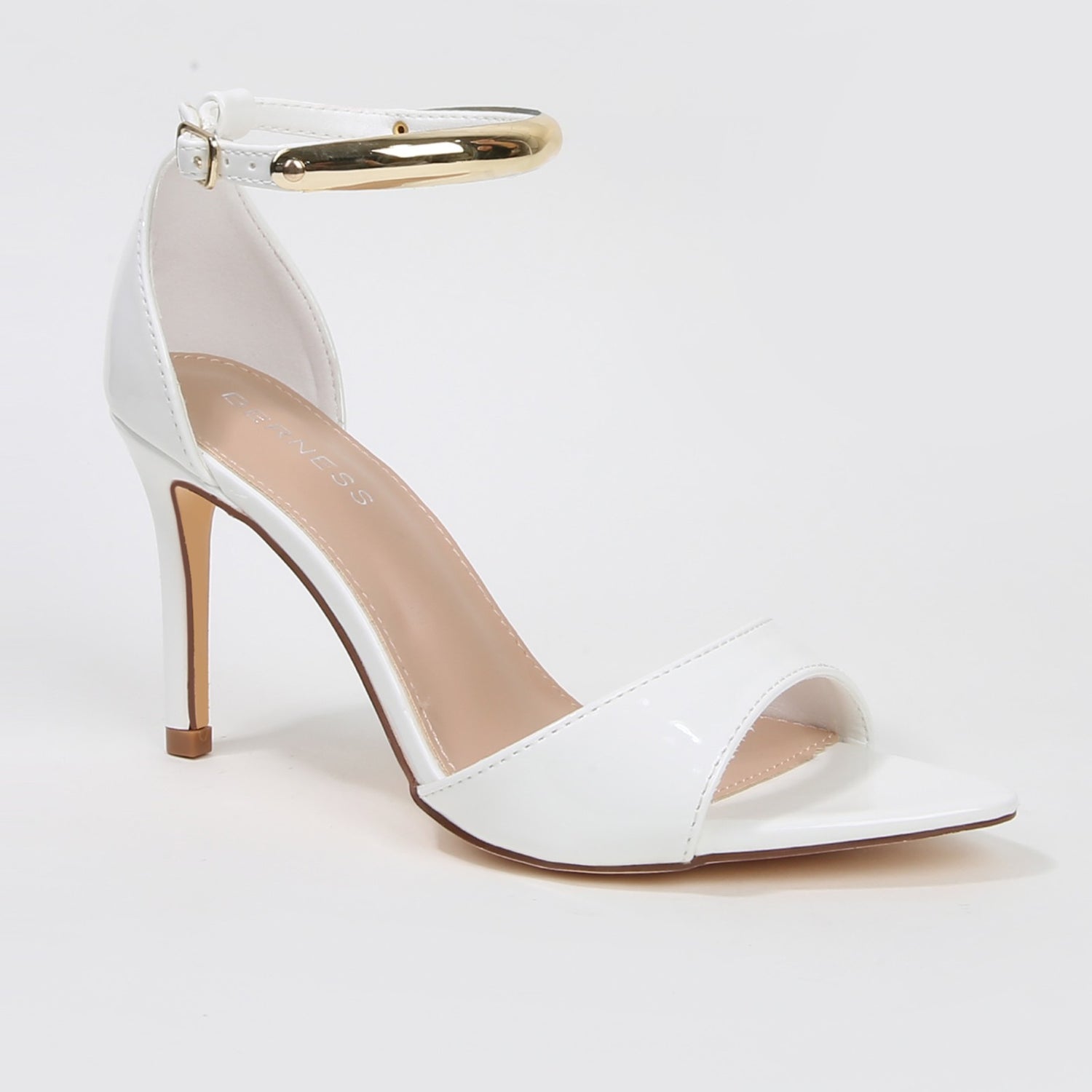 Hunter Stiletto Heels with Gold Metal Bar Ankle Strap