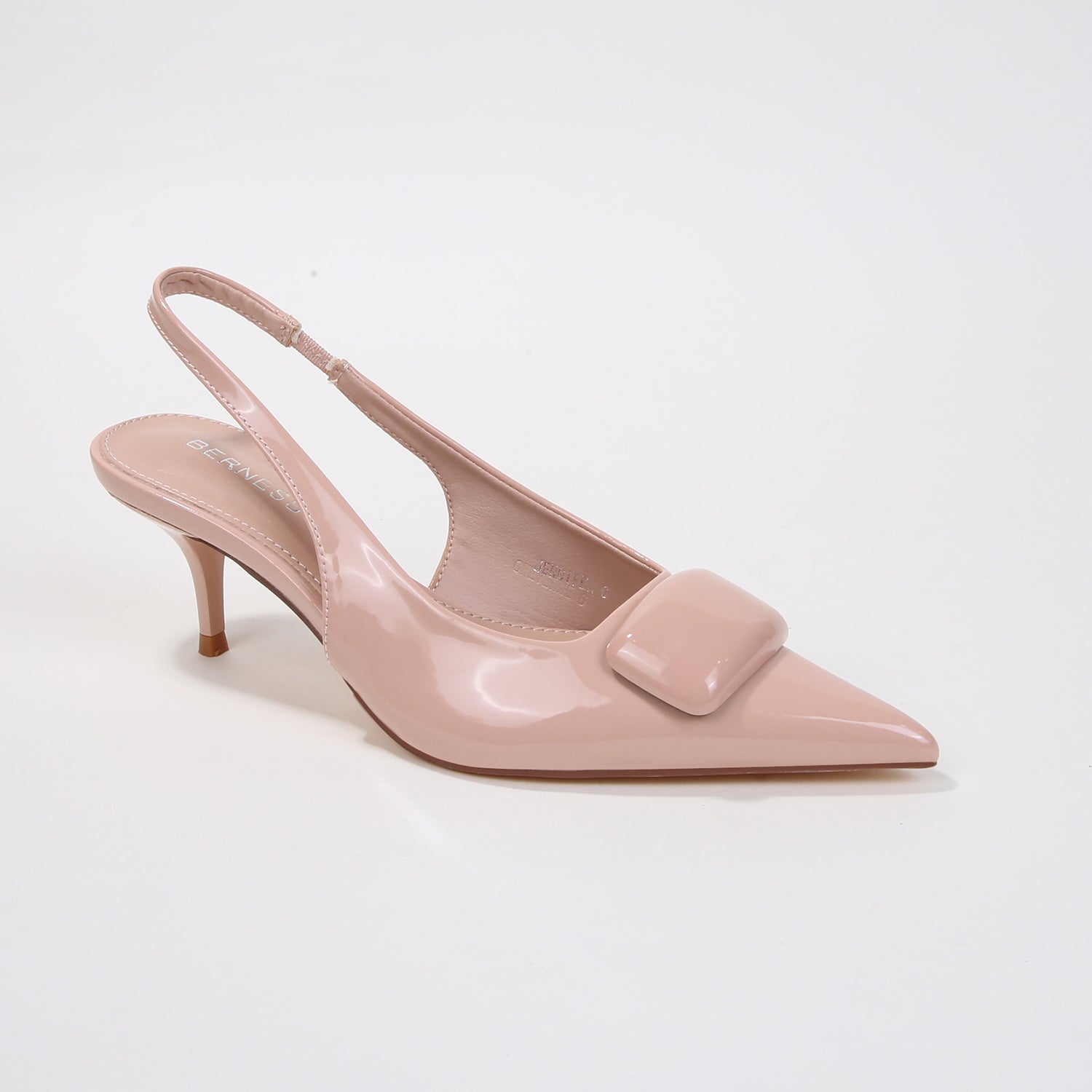 Jennifer Patent Slingback Kitten Heels with Geometric Embellishment