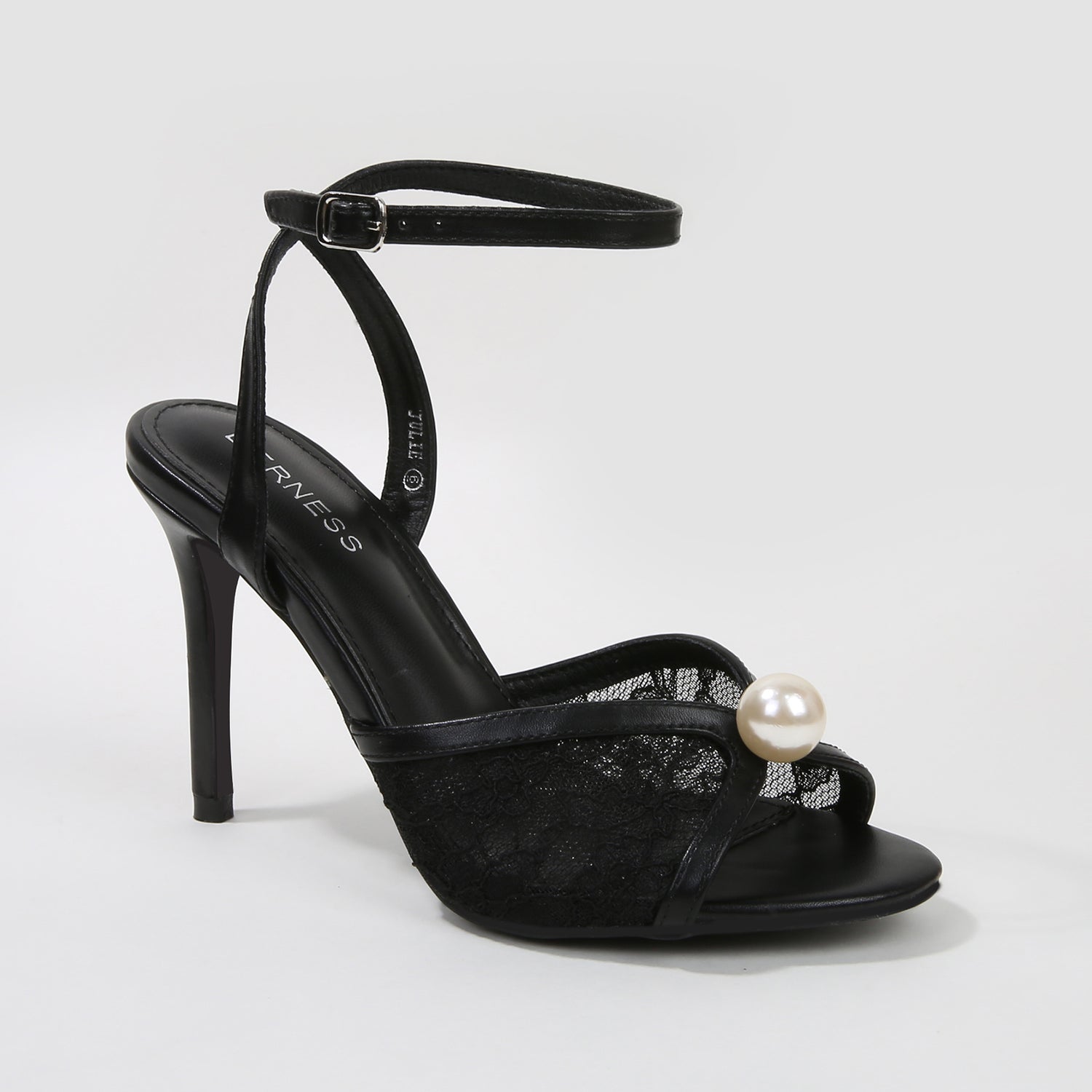 Julie Pearl Embellished Lace Mesh Stiletto Heel Sandals