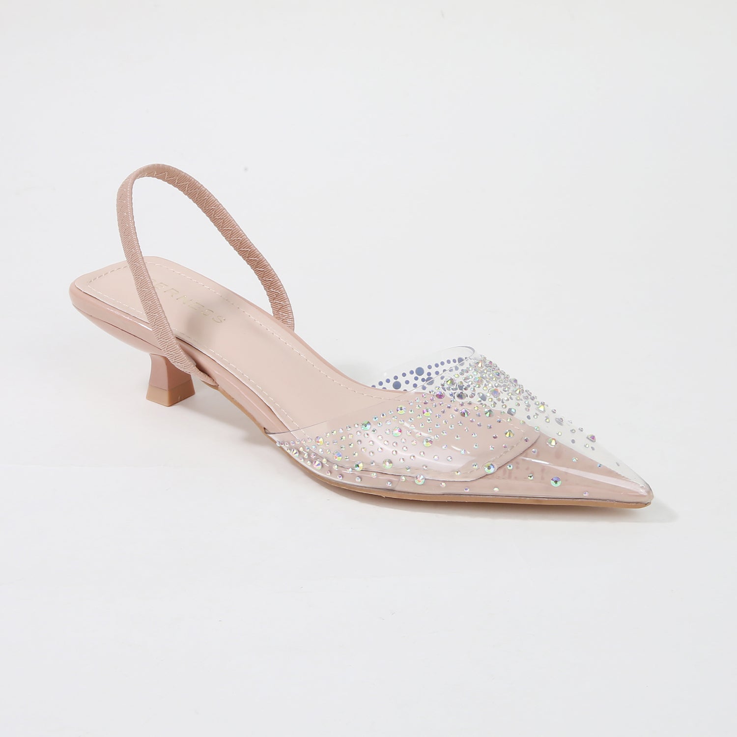 Mabel Clear Rhinestone Slingback Kitten Heels