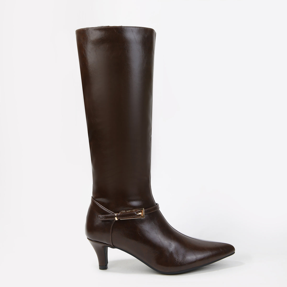 Margot Buckle Pointed Toe Kitten Heel Knee-High Boots