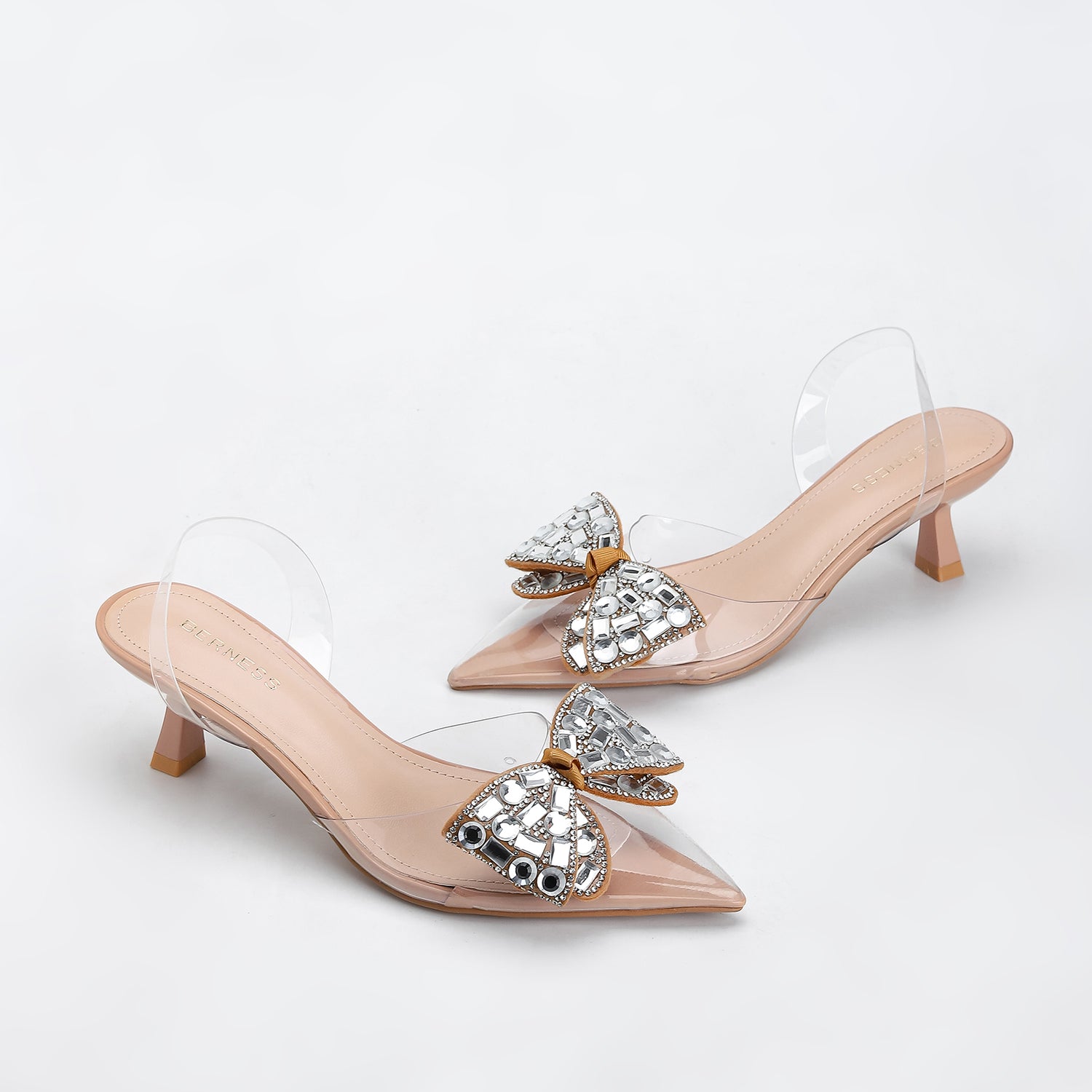 Maxi Clear Embellished Slingback Kitten Heels