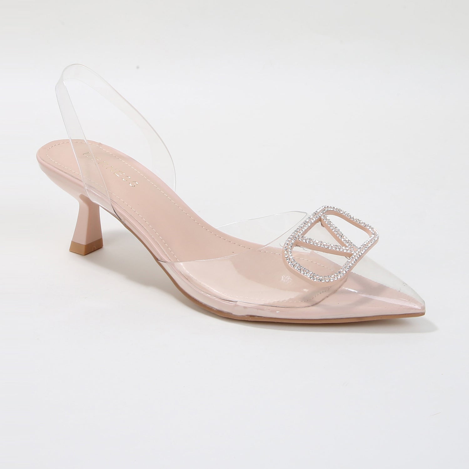 Nimona Rhinestone Emblem Clear Slingback Heels