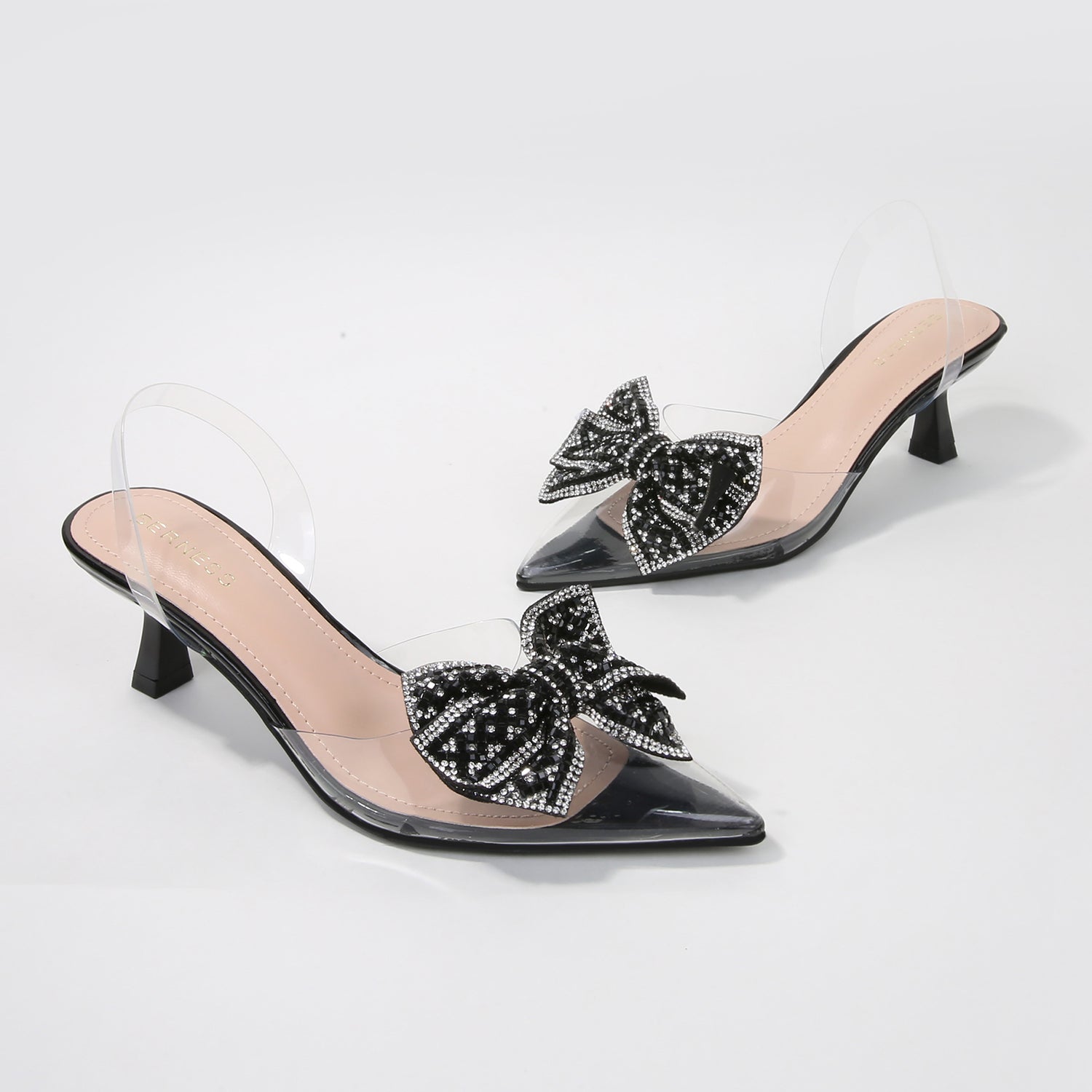 Ninetta Clear Slingback Heels with Crystal Bow