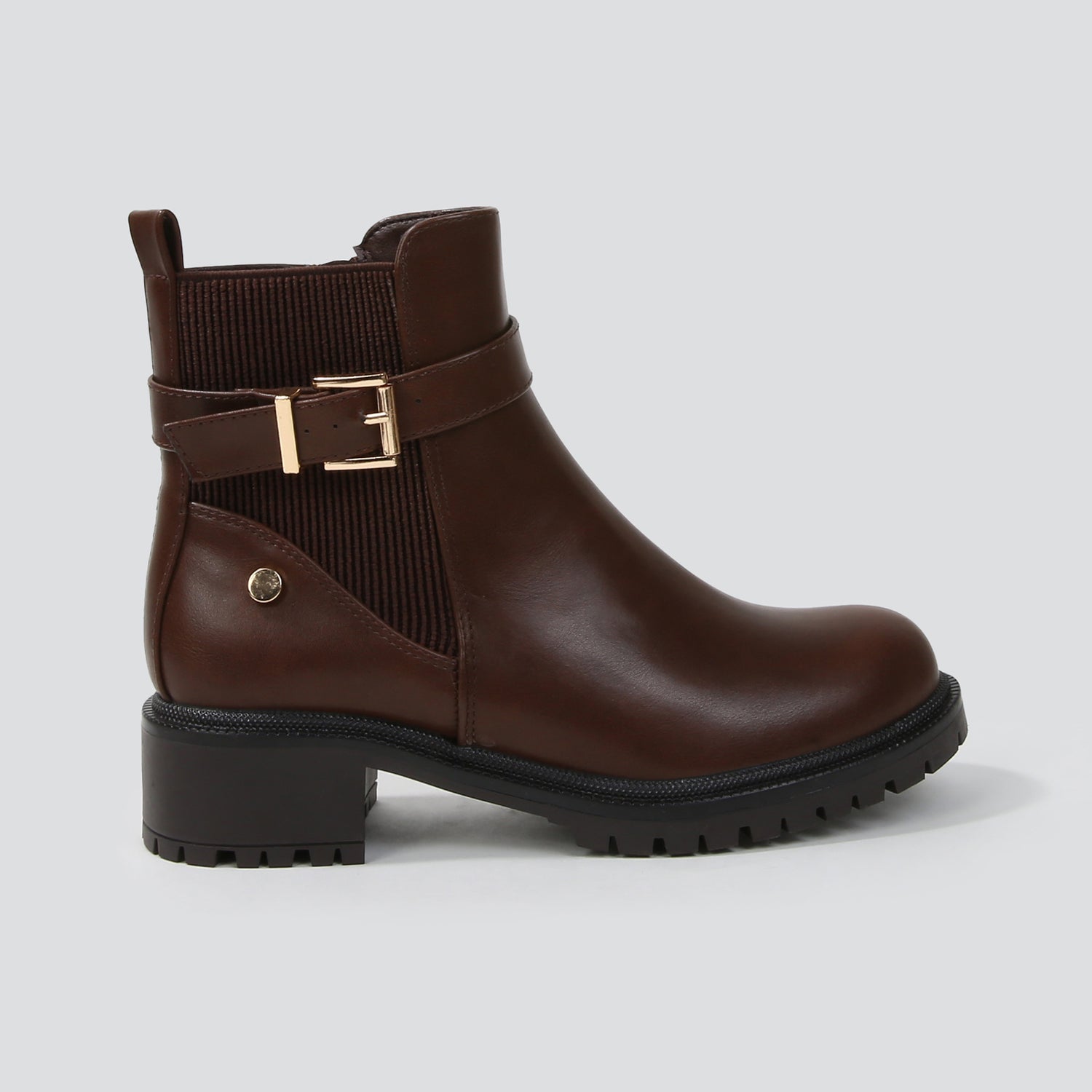 Shane Faux Leather Ankle Chelsea Boots with Buckle Strap Detail