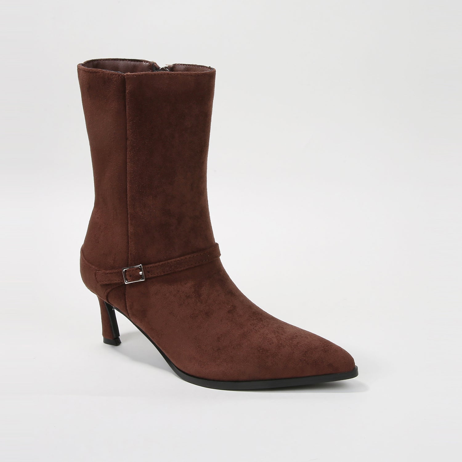 Terry Mid-Calf Boots with Buckle Strap Detail