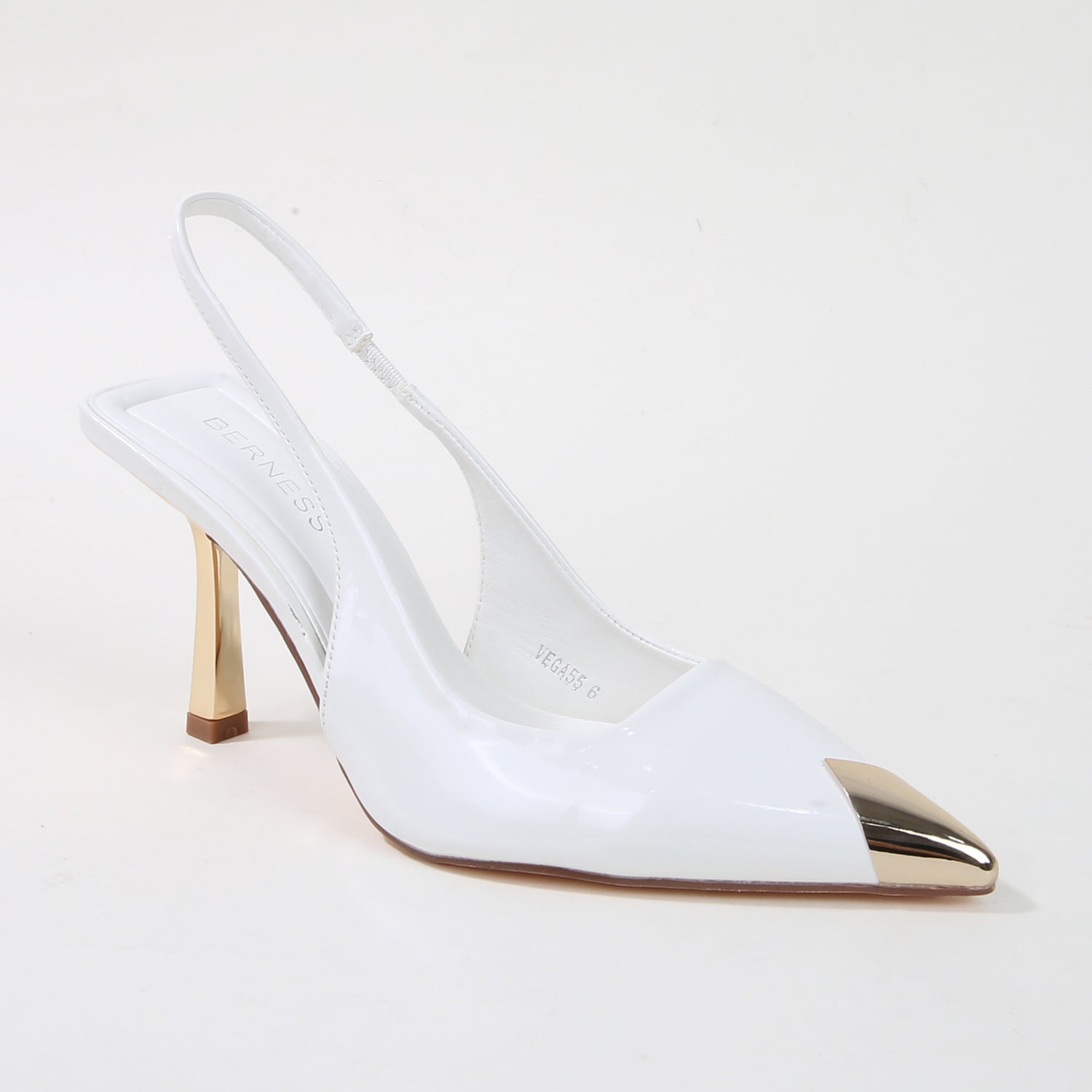 Vega Glossy Metallic Cap-Toe Slingback Heels
