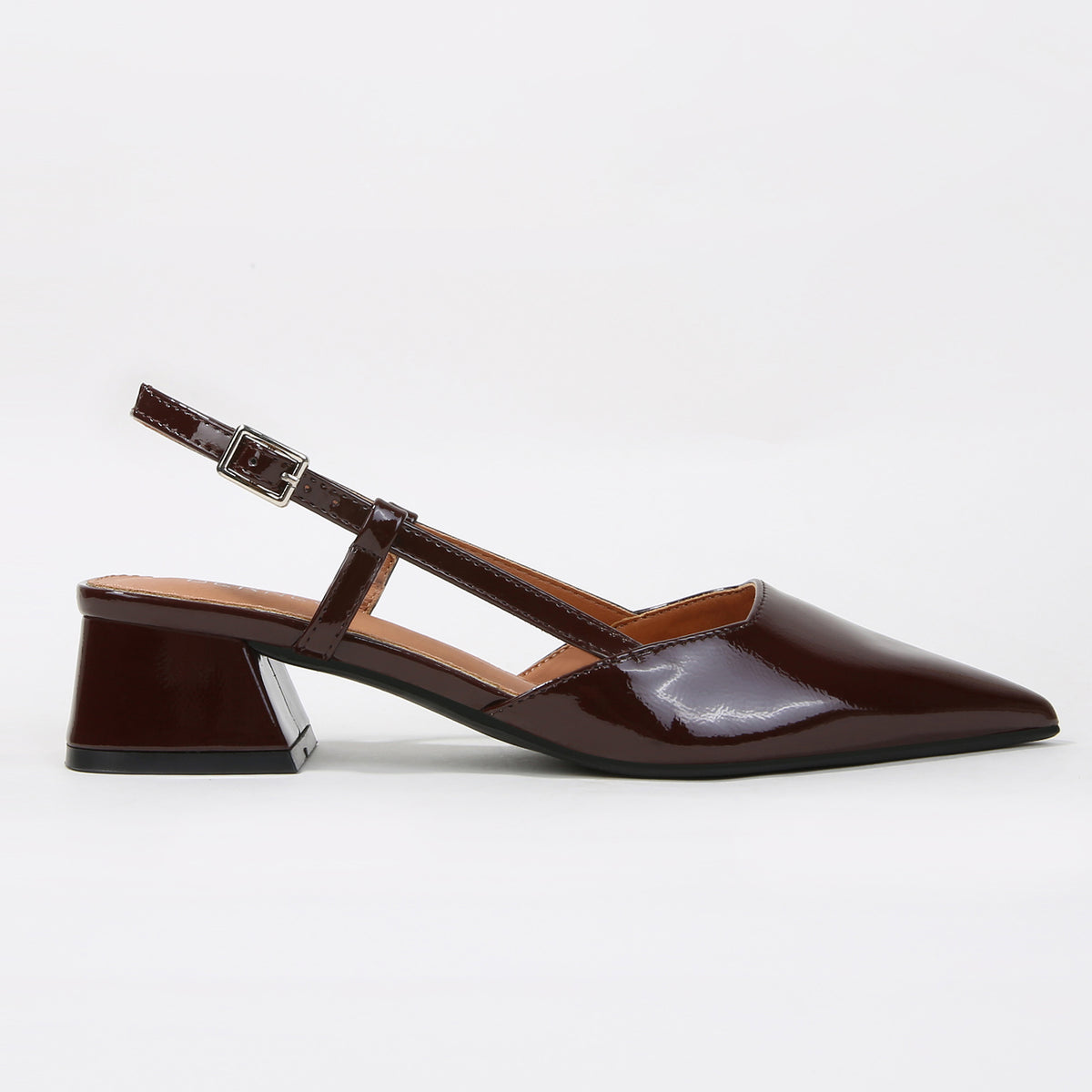 Vieda Patent Pointed Toe Slingback Block Heel Pumps